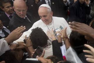 Pope Francis meets residents of the Varginha slum in Rio de Janeiro, Brazil, Thursday, July 25, 2013.  