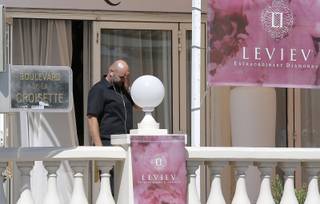 View of Carlton hotel, in Cannes, southern France, where a hief stuffs suitcase with Leviev gems in daylight raid, Sunday, July 28, 2013. An armed thief stole jewels and diamonds worth an estimated 40m in a daring heist on a jewelery exhibition in Cannes on Sunday morning. 