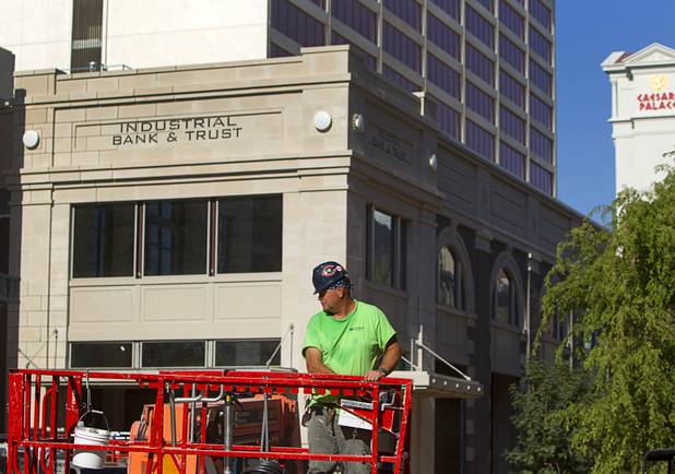 A worker is shown during a tour of Caesars Entertainment's Linq development Tuesday, July 29, 2013. The $550 million shopping, dining and entertainment district will be anchored by the 550-foot-tall High Roller observation wheel. The project's first phase is expected to open in late 2013.