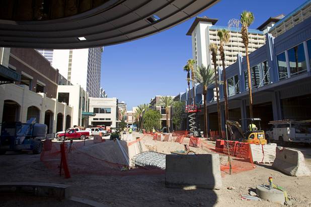 A general view of construction during a tour of Caesars Entertainment's Linq development Tuesday, July 29, 2013. The $550 million shopping, dining and entertainment district will be anchored by the 550-foot-tall High Roller observation wheel. The project's first phase is expected to open in late 2013.