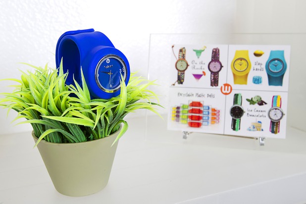 A slap band watch by designer Winky Wu is displayed at Winky Designs Tuesday, July 30, 2013. Winky Designs is a Vegas-based company that makes accessories like bright, fun watches, purses and belts.