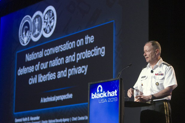 General Keith Alexander, director of the National Security Agency (NSA), chief of the Central Security Service (CSS), and commander of the U.S. Cyber Command, speaks during the Black Hat USA 2013 hacker convention at Caesars Palace Wednesday, July 31, 2013.