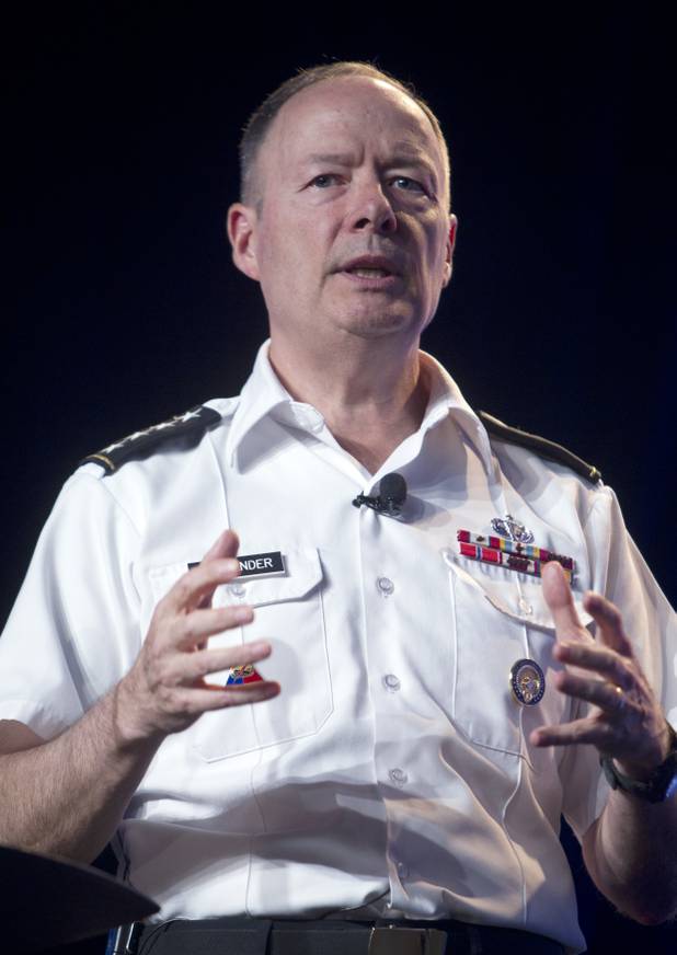 General Keith Alexander, director of the National Security Agency (NSA), chief of the Central Security Service (CSS), and commander of the U.S. Cyber Command, speaks during the Black Hat USA 2013 hacker convention at Caesars Palace Wednesday, July 31, 2013.