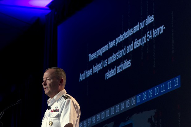 General Keith Alexander, director of the National Security Agency (NSA), chief of the Central Security Service (CSS), and commander of the U.S. Cyber Command, talks about NSA monitoring programs during the Black Hat USA 2013 hacker convention at Caesars Palace Wednesday, July 31, 2013.
