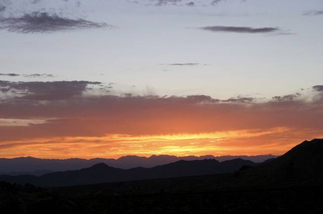 A blazing desert sunset at Gold Butte, a 350,000-acre area east of Las Vegas that is under consideration for national conservation area protection, Aug. 3, 2013.