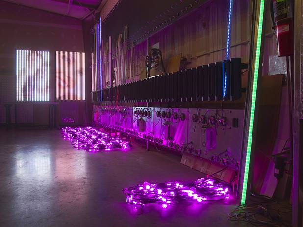 LED lights glow in specialty lighting area at the Yesco facility in Las Vegas Wednesday, Aug. 7, 2013.