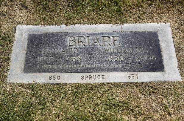 The headstone of former Las Vegas Mayor William "Bill" Briare and Leona Jo Briare is shown at Woodlawn Cemetery Thursday, Aug. 8, 2013. Briare was the mayor of Las Vegas from 1975 to 1987.