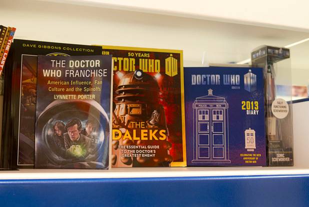 Items are displayed in a Doctor Who section at Supernova Comics in the Neonopolis Mall in downtown Las Vegas Thursday, Aug. 8, 2013.