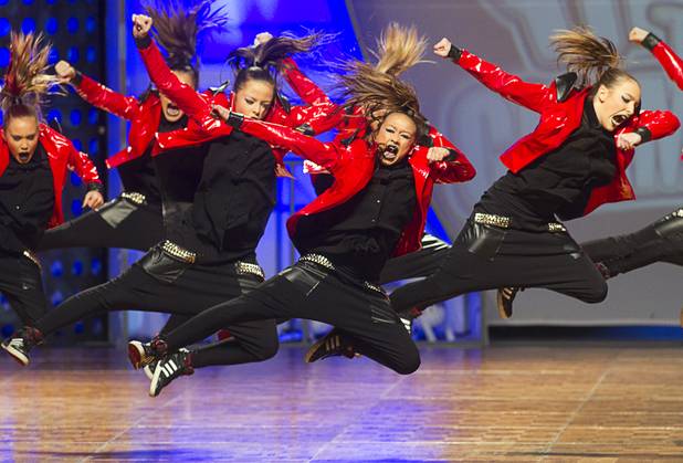 Flip of Canada competes in the junior division during the World Hip Hop Championships at Orleans Arena on Sunday, Aug. 11, 2013. Flip won first place in the division. Teams from 43 countries competed in the event.