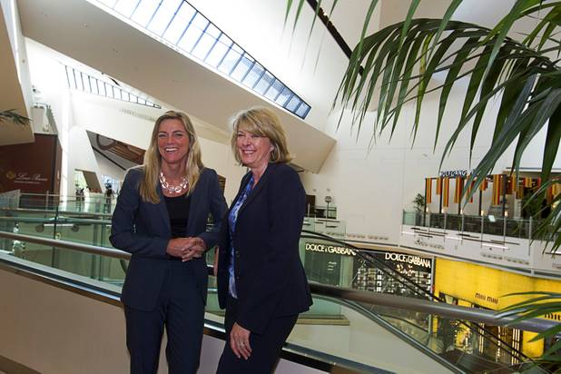 Phyllis Cuttino, director of Pews Clean Energy Program, and Cindy Ortega, senior vice president and chief sustainability officer of MGM Resorts, pose in the Crystals retail mall, a LEED Gold certified building, during a tour of CityCenters sustainable features and cogeneration plant Monday, Aug. 12, 2013. Cuttino is town to attend the National Clean Energy Summit 6.0 which begins Tuesday, Aug. 13 at Mandalay Bay.