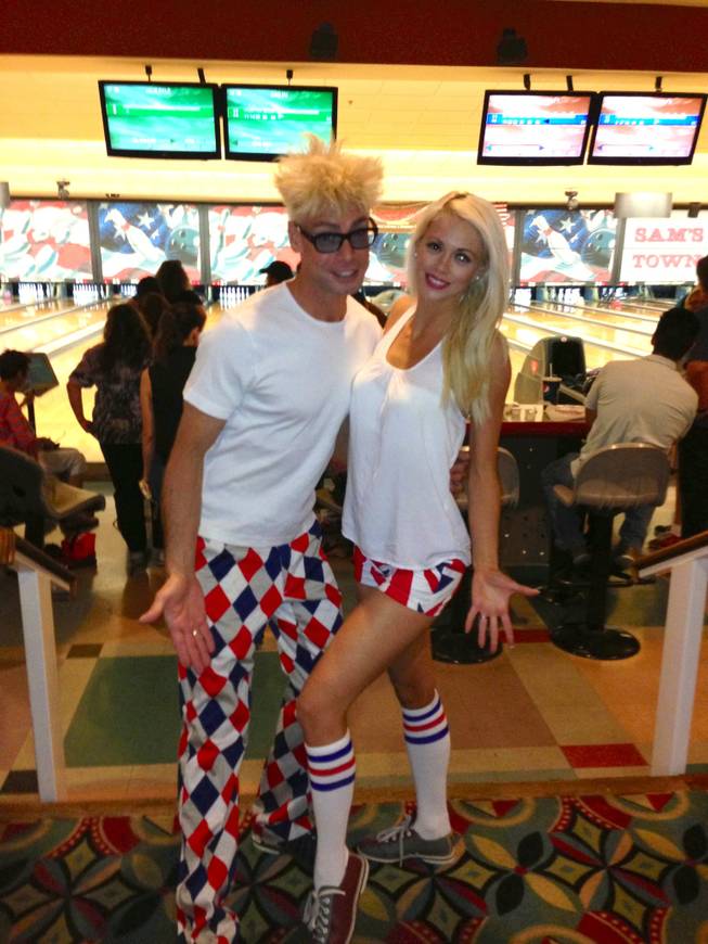 Laugh Factory headliner Murray Sawchuck and his wife, "Fantasy" cast member Chloe Crawford, in their bowling attire for "Out of the Gutters" at Sam's Town.