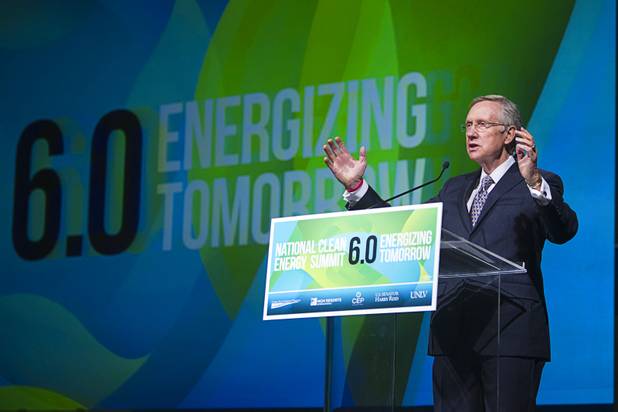 Senate Majority Leader Harry Reid (D-NV) gives opening remarks during the National Clean Energy Summit 6.0 at the Mandalay Bay Tuesday, Aug. 13, 2013.