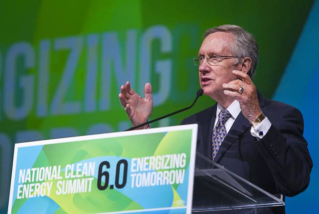 Senate Majority Leader Harry Reid (D-NV) gives opening remarks during the National Clean Energy Summit 6.0 at the Mandalay Bay Tuesday, Aug. 13, 2013.