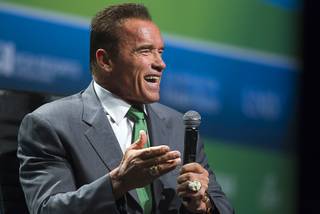 Actor and former California Gov. Arnold Schwarzenegger speaks during the National Clean Energy Summit 6.0 on Tuesday, Aug. 13, 2013, at Mandalay Bay.