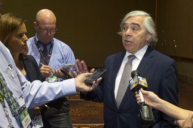U.S. Secretary of Energy Ernest Moniz responds to questions on nuclear waste disposal during the National Clean Energy Summit 6.0 at  Mandalay Bay on Tuesday, Aug. 13, 2013.