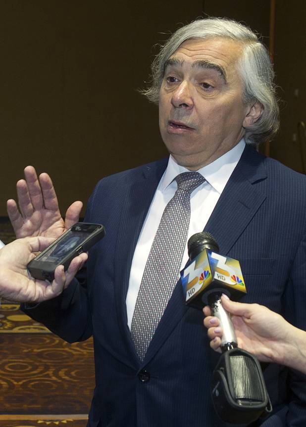 U.S. Secretary of Energy Ernest Moniz responds to questions on nuclear waste disposal during the National Clean Energy Summit 6.0 at the Mandalay Bay Tuesday, Aug. 13, 2013.