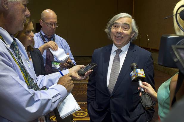 U.S. Secretary of Energy Ernest Moniz responds to questions on nuclear waste disposal during the National Clean Energy Summit 6.0 at the Mandalay Bay Tuesday, Aug. 13, 2013.