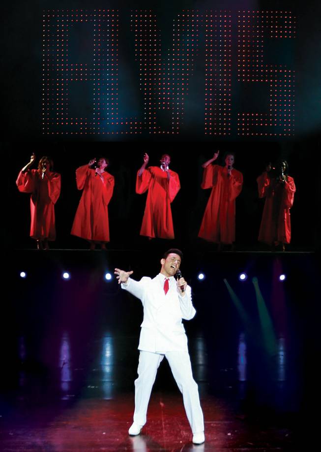 Lou Gazzara portrays Elvis in "Vegas! The Show" at V Theater at Miracle Mile Shops at Planet Hollywood.