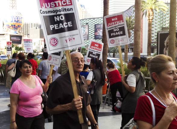 Culinary Union protest continue outside the Cosmopolitan, Friday, Aug. 16, 2013.