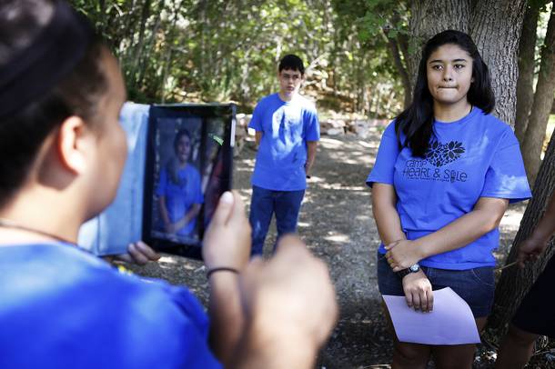 Amanda Arteaga, 14, and fellow campers film a public service announcement about bullying at Camp Heart and Sole at Torino Ranch in Lovell Canyon on Saturday, August 17, 2013.
