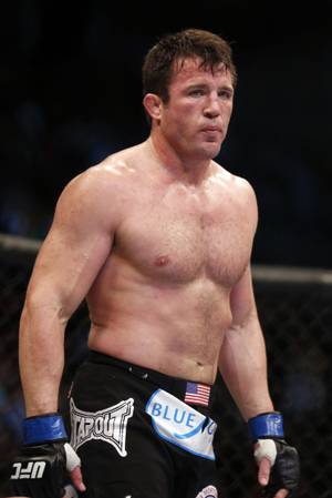 Chael Sonnen  looks on after his win against Mauricio 'Shogun' Rua, of Brazil, in their UFC on Fox Sports 1 mixed martial arts light heavyweight bout in Boston, Saturday, Aug. 17,2013.  Sonnen won via first-round tapout via guillotine choke. (AP Photo/Gregory Payan)