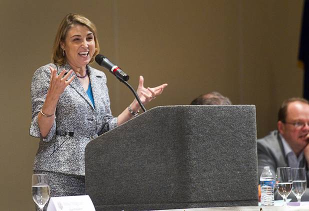 Nevada State Treasurer Kate Marshall speaks during the Nevada State AFL-CIO convention at the Excalibur Tuesday, Aug. 20, 2013.
