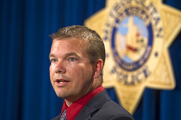 Metro Lt. James Seebock of the Counter Terrorism Section speaks during a news conference at Metro Police headquarters Thursday, Aug. 22, 2013. Seebock answered questions regarding the arrests of David Brutsche and Devon Newman who are accused of conspiring to kidnap and murder a local police officer.