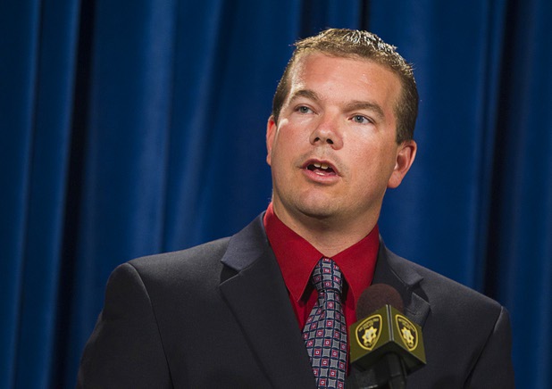 Metro Lt. James Seebock of the Counter Terrorism Section speaks during a news conference at Metro Police headquarters Thursday, Aug. 22, 2013. Seebock answered questions regarding the arrests of David Brutsche and Devon Newman who are accused of conspiring to kidnap and murder a local police officer.