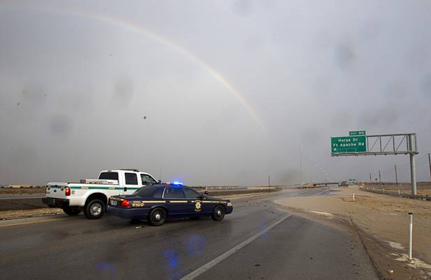 A rainbow can be seen from U.S.95 near the Horse Drive/Fort Apache Road exit Sunday, Aug. 25, 2013.