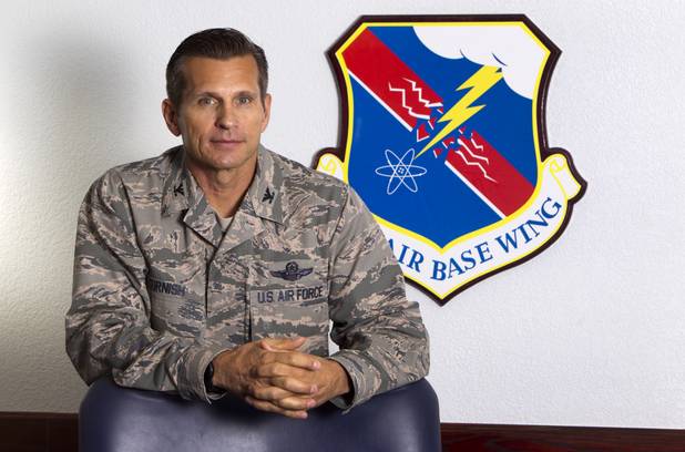 Colonel Barry Cornish, commander of the 99th Air Base Wing, poses during a interview at Nellis Air Force Base Monday, Aug. 26, 2013.