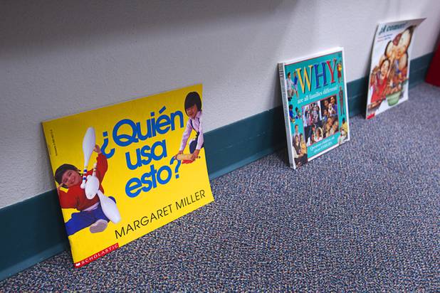 A Spanish language book is shown in a pre-school classroom at Cambeiro Elementary School Monday, Aug. 26, 2013. The pre-school classes begin Sept. 3. The school is a "Zoom" school, one of 14 CCSD schools that will receive additional state money and resources to help students who don't speak English.