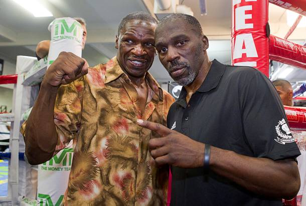 Floyd Mayweather Sr., left, and Roger Mayweather pose at the Mayweather Boxing Club Wednesday, August 28, 2013. Undefeated boxer Floyd Mayweather Jr. will face Canelo Alvarez of Mexico in a WBC/WBA 154-pound title fight at the MGM Grand Garden Arena on September 14.