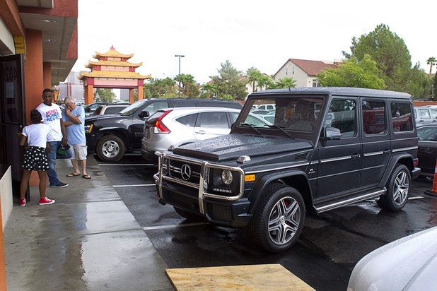 Floyd Mayweather Jr.'s new Mercedes SUV is shown outside the Mayweather Boxing Club Wednesday, August 28, 2013. Mayweather will face Canelo Alvarez of Mexico in a WBC/WBA 154-pound title fight at the MGM Grand Garden Arena on September 14.
