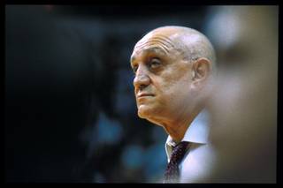 UNLV coach Jerry Tarkanian coaches his final game at the Rebels head coach at UNLV, a 65-53 win over Utah State March 3, 1992.