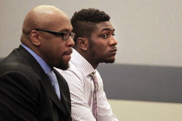 UNLV basketball player Savon Goodman appears for an arraignment in Las Vegas Justice Court at the Regional Justice Center in Las Vegas on Friday, August 30, 2013.