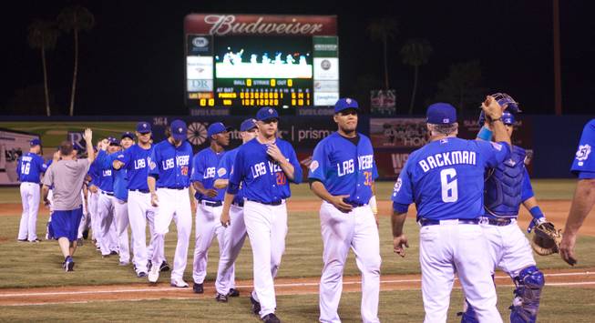 The  51s make their way off the field after claiming the Pacific Coast League Southern Division title beating Tuscan 8-6, Saturday, Aug. 31, 2013.