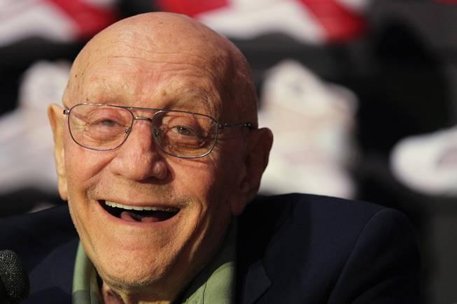 Former UNLV coach Jerry Tarkanian smiles during a news conference before his induction into the Naismith Memorial Basketball Hall of Fame Saturday, Sept. 7, 2013 in Springfield, Mass.