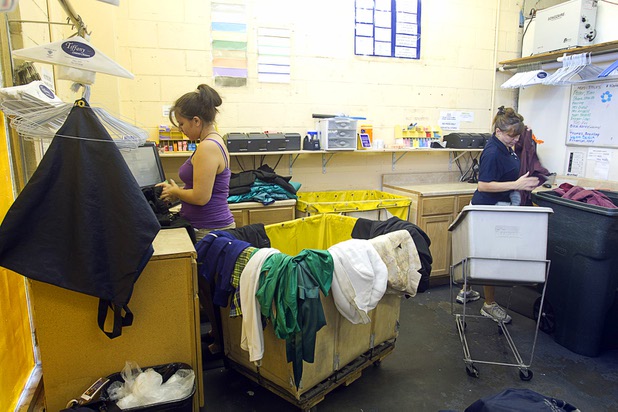 Edith Aguirre, left, and Sheila Langley check in costumes at Tiffany Cleaners in the Commercial Center Monday, Sept. 9, 2013. In addition to serving their normal dry cleaning customers, the shop also provides dry cleaning for most of the shows on the Las Vegas Strip.