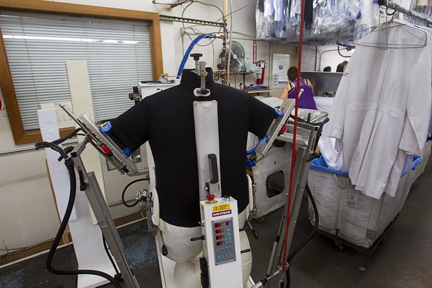 A shirt is shown on a steamer at Tiffany Cleaners in the Commercial Center Monday, Sept. 9, 2013. In addition to serving their normal dry cleaning customers, the shop also provides dry cleaning for most of the shows on the Las Vegas Strip.