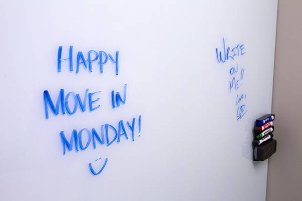 A white board is shown during a tour of the Zappos headquarters in the old city hall building downtown Monday, Sept. 9, 2013. The downtown headquarters officially opened Monday.