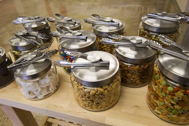 Jars of snacks are shown in the Bistro cafeteria during a tour of the Zappos downtown headquarters in the old city hall building downtown Monday, Sept. 9, 2013.