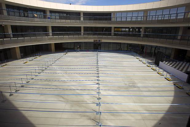A view of the court yard prior to opening ceremonies during a tour of the Zappos headquarters in the old city hall building downtown Monday, Sept. 9, 2013. The downtown headquarters officially opened Monday.