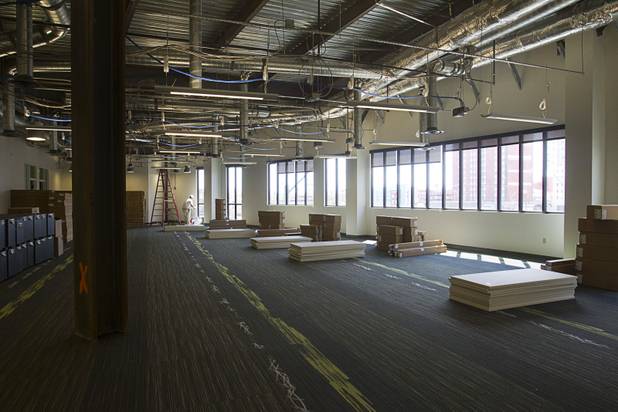 Work continues on office space on the second floor of the Zappos headquarters in the old city hall building downtown Monday, Sept. 9, 2013. The downtown headquarters officially opened Monday.