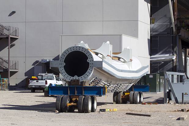 The final segment of the High Roller outer wheel is shown under construction Monday, September 9, 2013. The segment of the outer wheel was installed Tuesday. The 550-foot tall observation wheel, which will be the tallest in the world when completed, is the centerpiece of of the $550 million Linq entertainment district being built by Caesars Entertainment Corp.