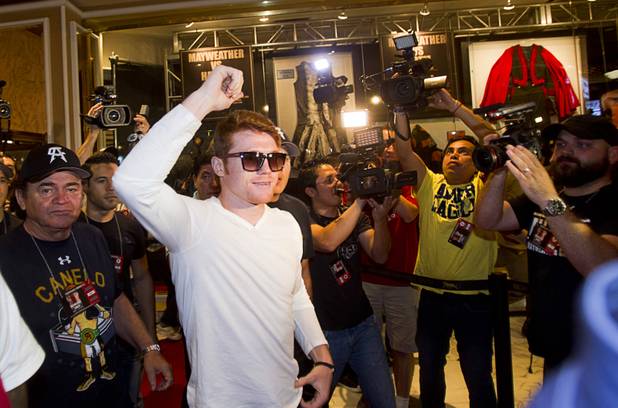 Undefeated boxer Canelo Alvarez of Mexico arrives at the MGM Grand Tuesday, Sept. 10, 2013. Alvarez will face Floyd Mayweather Jr. in a WBC/WBA 154-pound title fight at the MGM Grand Garden Arena on Saturday.