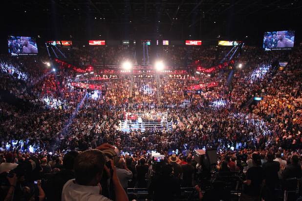 Floyd Mayweather and Canelo Alvarez arrive for their super welterweight title fight Saturday, Sept. 14, 2013 at the MGM Grand Garden Arena. Mayweather won the fight with a majority decision.
