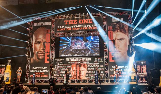 The official weigh-in for undefeated boxers Floyd Mayweather Jr. and ...