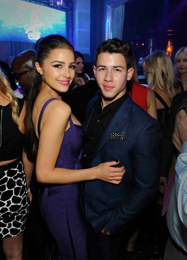 Olivia Culpo and Nick Jonas celebrates his 21st birthday at XS in Encore Las Vegas early Monday, Sept. 16, 2013.