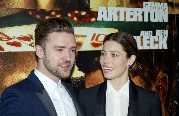 Singer/actor Justin Timberlake and his wife, actress Jessica Biel, arrive for the world premiere of the Twentieth Century Fox and New Regency film "Runner Runner" at Planet Hollywood on Wednesday, Sept. 18, 2013.