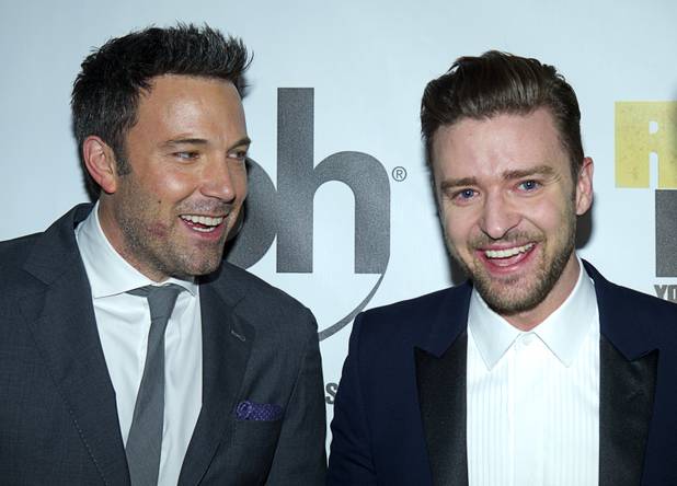 Actor/director Ben Affleck and singer/actor Justin Timberlake arrive for the world premiere of the Twentieth Century Fox and New Regency film "Runner Runner" at Planet Hollywood on Wednesday, Sept. 18, 2013.